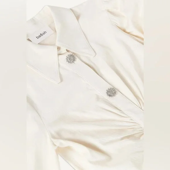 BA&SH Koane long sleeve collared mini dress white rhinestone buttons bridal S - Picture 3 of 7